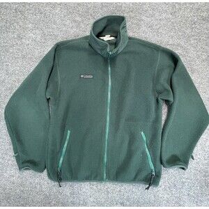 Columbia Jacket Mens Medium M Green Full Zip Mockneck Fleece Vintage Made In USA